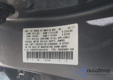 2017 Honda Accord Sport из США, поврежденный, VIN 1HGCR2F50HA248502